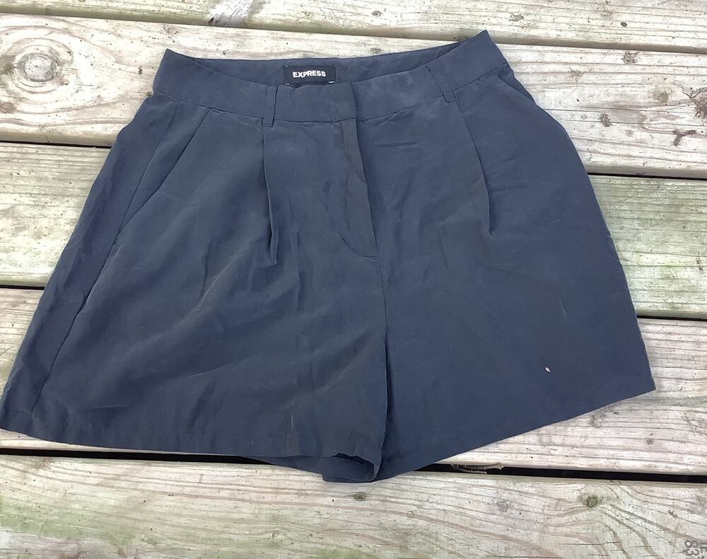 Express Women High Waist Pleated Trouser Shorts Size 6 Charcoal Black Modal 4